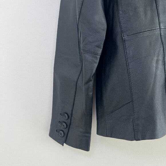 east5th Black Genuine Leather Blazer Jacket Y2K 90s Fitted Petite Small - Picture 8 of 12